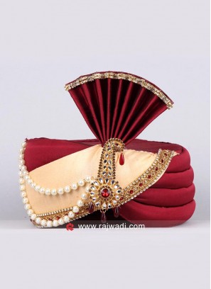 Maroon and Golden Wedding Safa