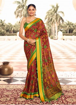 Maroon And Green Color Art Dola Silk Saree