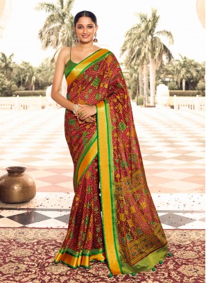 Maroon And Green Color Art Dola Silk Saree