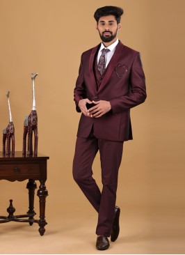 Maroon And White Designer Suit For Men