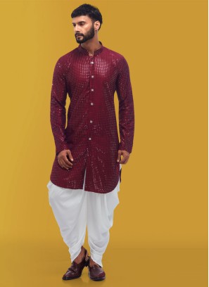 Maroon And White Dhoti Style Indowestern Set