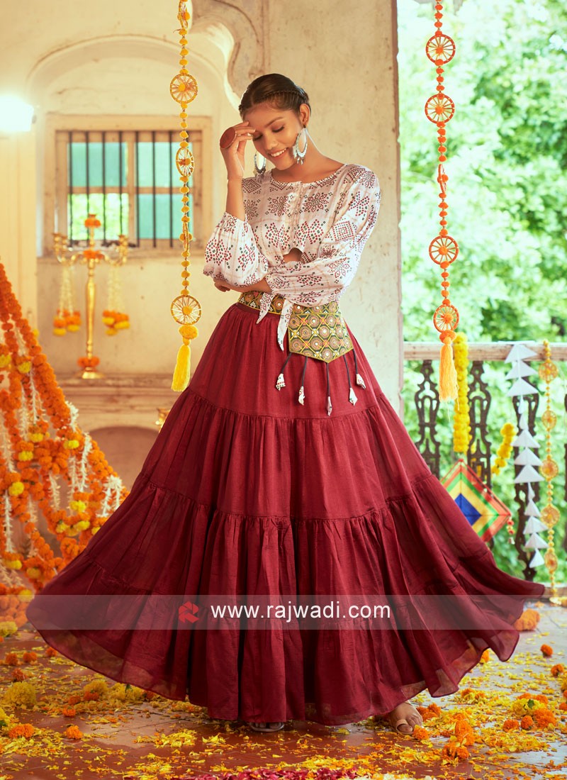 Designer Maroon And White Garba Chaniya Choli