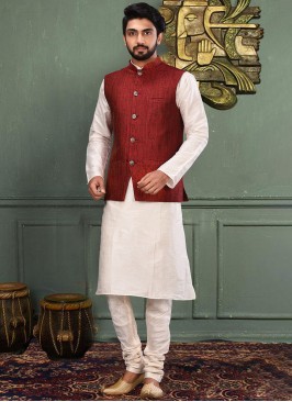 Maroon Art Silk Readymade Nehru Jacket