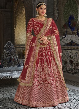 Gorgeous Maroon Velvet Bridal Lehenga Choli