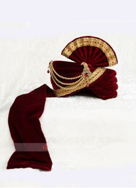 Maroon Color Velvet Turban For Marriage