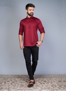 Maroon Cotton Silk Kurta Pajama