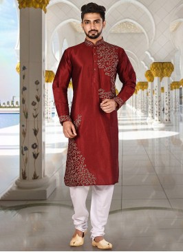 Maroon Embroidery Kurta Pajama