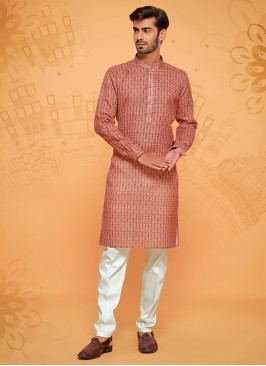 Maroon Fancy Printed Kurta Pajama In Cotton Silk