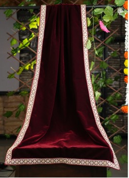 Maroon Groom Wear Dupatta In Velvet