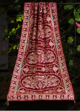 Maroon Groom Wear Dupatta In Velvet Fabric