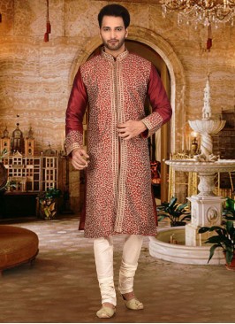 Maroon Heavy Embroidery Kurta Pajama