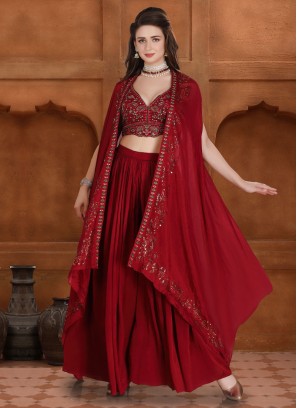 Maroon Indowestern Palazzo Suit with Jacket