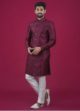 Maroon Indowestern Set In Thread Design