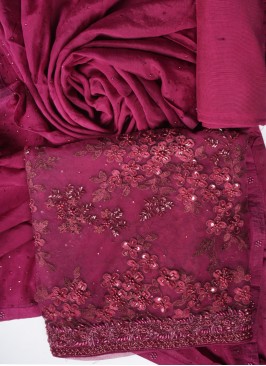 Maroon Net Fabric Fancy Dress Material