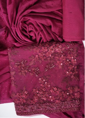 Maroon Net Fabric Fancy Dress Material