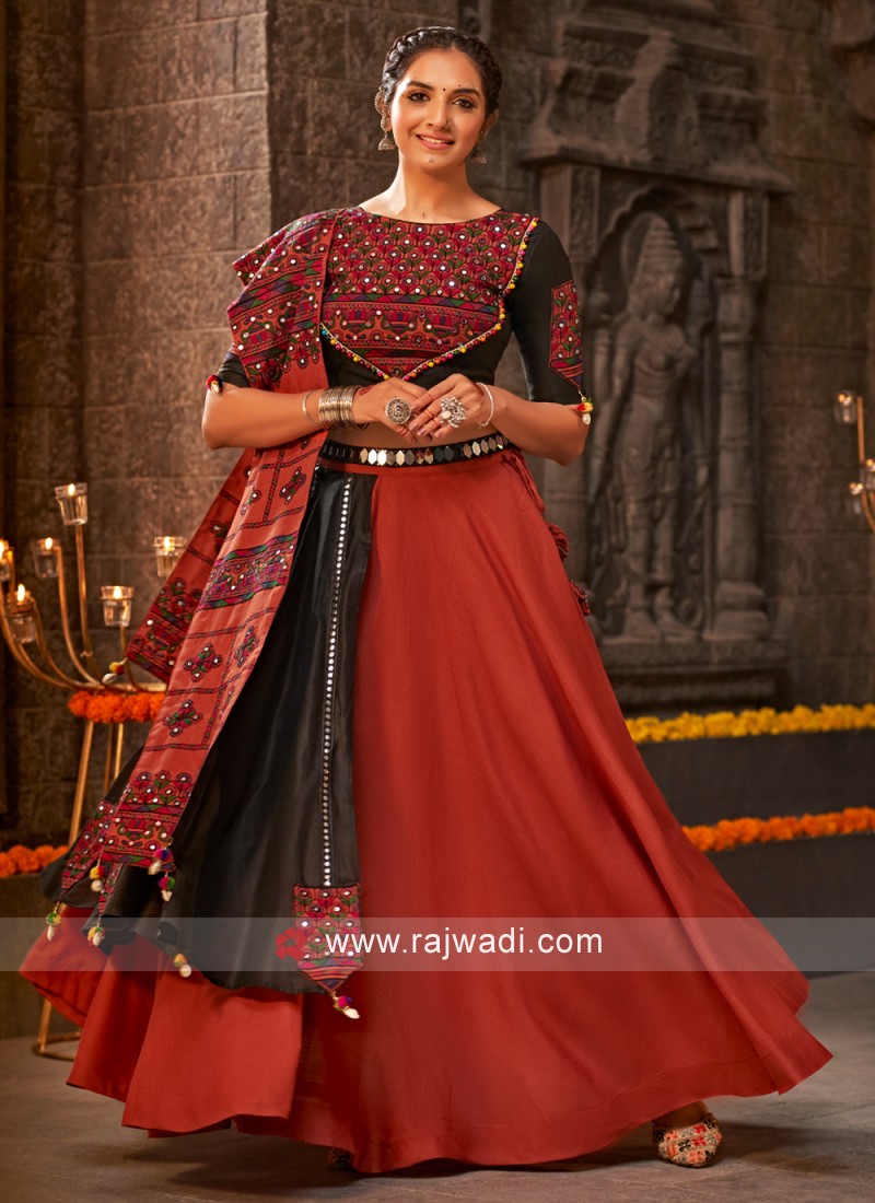 RI Ritu Kumar Black & Burgundy Embroidered Lehenga Set – Saris and Things