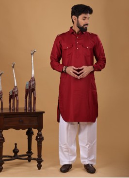 Maroon Readymade Pathani Suit For Festive