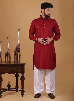 Maroon Readymade Pathani Suit For Festive