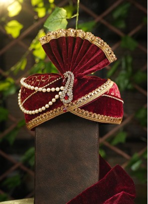 Maroon Readymade Safa In Velvet Fabric