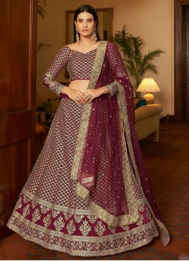 Light Brown Georgette Bridal Lehenga Choli with Resham and Jari Embroi –  Ethnos