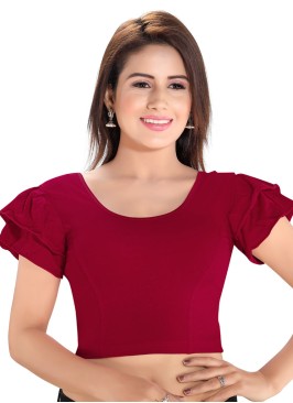 Maroon Ruffle Sleeves Blouse In Cotton Lycra Fabric