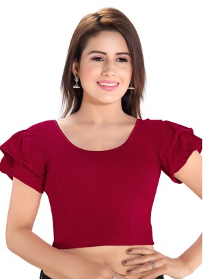 Maroon Ruffle Sleeves Blouse In Cotton Lycra Fabric