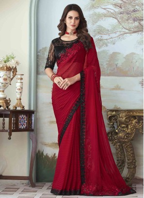 Designer Maroon and Black Silk Trendy Saree