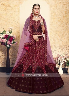 Maroon Satin Heavy Lehenga Set