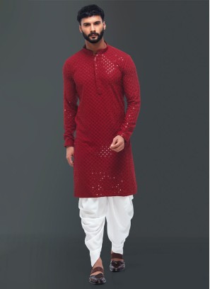 Maroon Sequins Embellished Indowestern Set