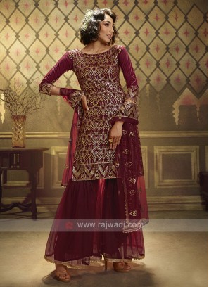 Maroon Sequins Work Dress Material