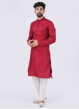 Maroon Silk Full Sleeeves Kurta Suit