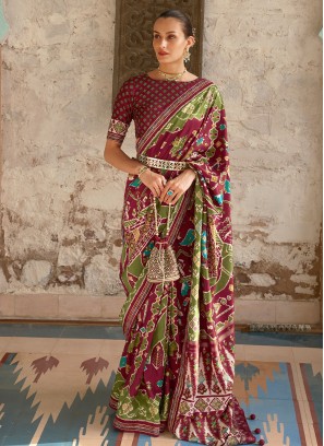 Maroon Swarovski Traditional Saree