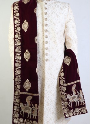 Maroon Velvet Dupatta For Groom Sherwani