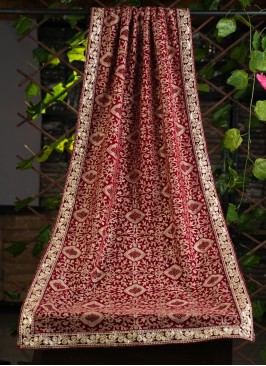 Maroon Velvet Embroidered Dupatta