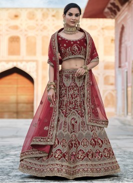 Maroon Velvet Bridal Lehenga Choli