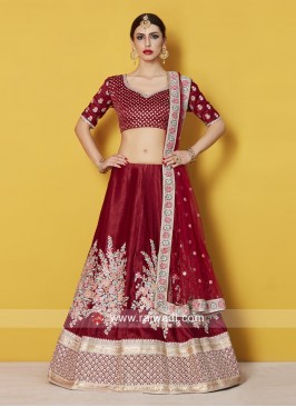 Maroon Velvet Silk Lehenga Set