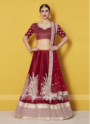 Maroon Velvet Silk Lehenga Set