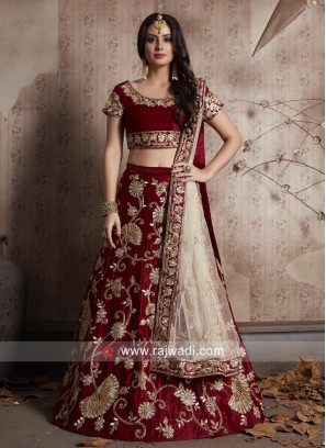 Maroon Velvet Silk Lehenga Set