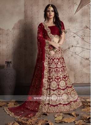 Maroon Velvet Silk Lehenga Set