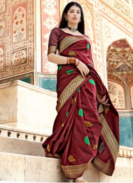 Maroon Weaving Banarasi Silk Designer Traditional Saree