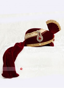 Maroon Wedding Turban For Dulha