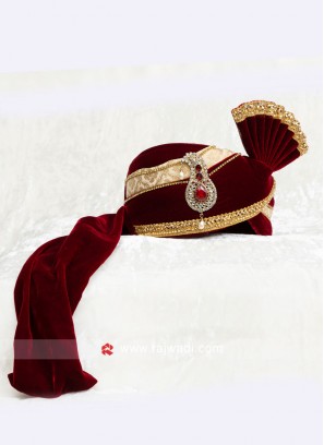 Maroon Wedding Turban For Dulha