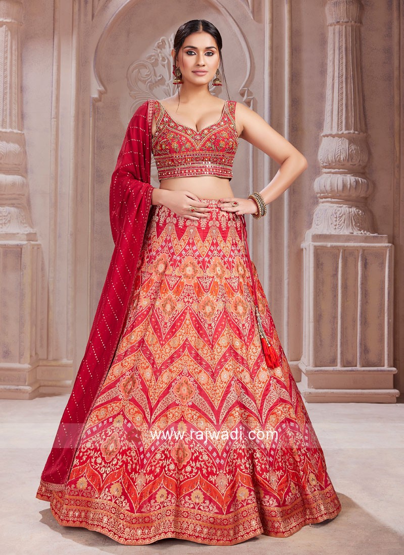 Maroon Zari Embroidered Bridal Lehenga Choli