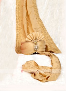 Marriage Turban With Dupatta In Golden Color