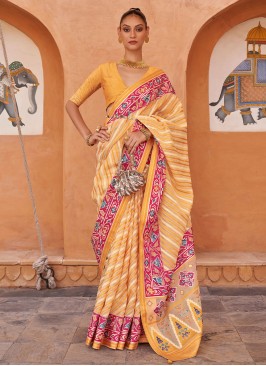 Yellow Festive Wear Trendy Brasso Saree