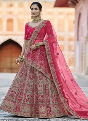 Marvelous Velvet Pink Embroidered Lehenga Choli