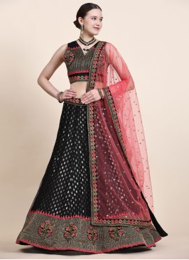 Black Embroidered Banglori Silk A Line Lehenga Choli