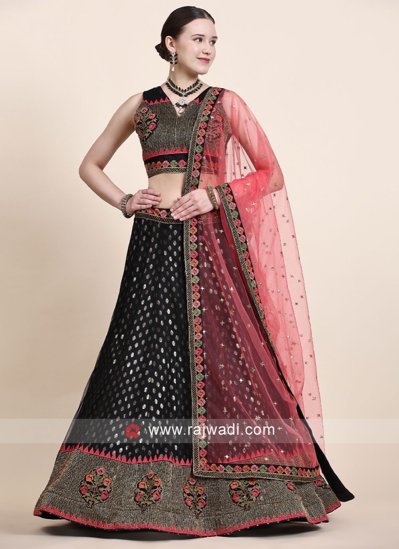 Weaving Banglori Silk Lehenga Choli in Navy Blue