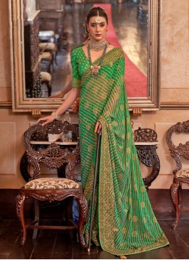 Green Printed Designer Georgette Saree