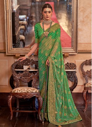 Green Printed Designer Georgette Saree